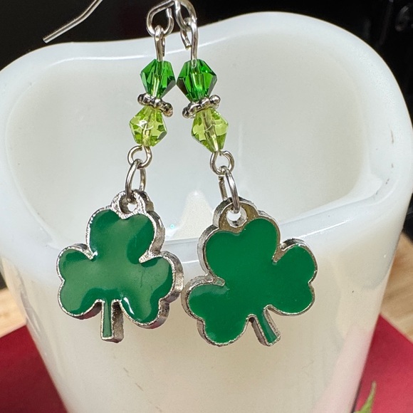 Artisan Jewelry - St Patrick’s Day Green Clover Earrings with Dual Green Accents 3/$22